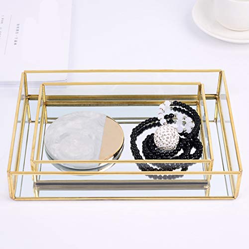 DMAXUN Bandeja de vidrio decorativa con espejo Bandeja de espejo de perfume dorado Bandejas de tocador decorativas Organizador de perfumes para el dormitorio Bandeja de metal decorativo para todas las
