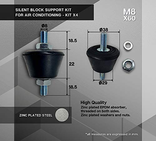 DOJA INDUSTRIAL | Silentblock Aire Acondicionado | M8 | PACK 4 | Amortiguador Soporte Aire Acondicionado Exterior | Taco Goma Antivibracion | Sinenblock Goma | Silenblock Goma Soporte Amortiguador