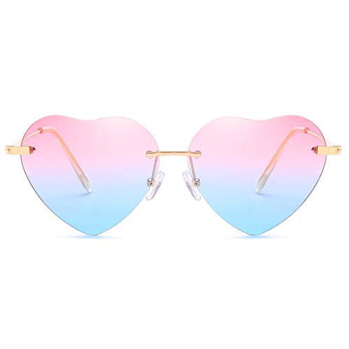 Dollger Gafas de sol con forma de corazón para mujer, marco de metal fino, gafas de sol UV400, Rosa y azul., Geeignet für alle Gesichtsformen
