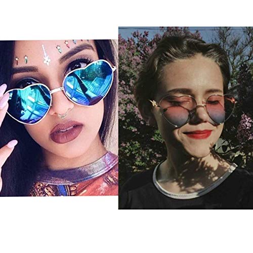 Dollger Gafas de sol con forma de corazón para mujer, marco de metal fino, gafas de sol UV400, Rosa y azul., Geeignet für alle Gesichtsformen