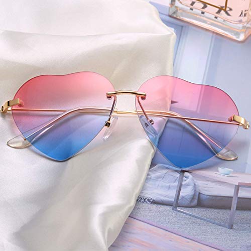 Dollger Gafas de sol con forma de corazón para mujer, marco de metal fino, gafas de sol UV400, Rosa y azul., Geeignet für alle Gesichtsformen