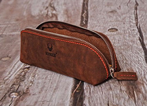 DONBOLSO Valencia - Estuche para Lápices de Piel Vintage, Estuche Escolar Pequeño, Color Marrón