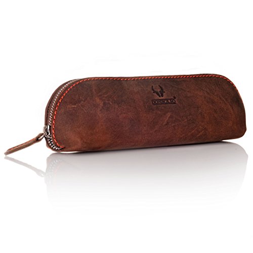 DONBOLSO Valencia - Estuche para Lápices de Piel Vintage, Estuche Escolar Pequeño, Color Marrón