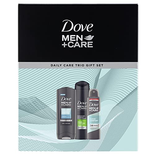 Dove Hombre+Care Daily Care Trio, Clean Comfort Desodorante y Gel de Ducha, Set de regalo de Navidad para él 3 piezas