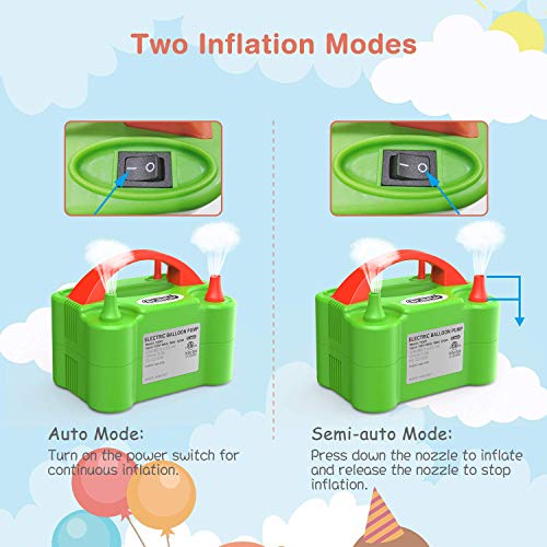 Dr.meter Bomba Eléctrica Inflar Globos, Bomba portátil de Doble Boquilla Ideal para Fiestas, Bodas, cumpleaños, Actividades promocionales y decoración de Fiestas （Verde y Naranja  (Verde + Naranja)
