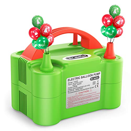 Dr.meter Bomba Eléctrica Inflar Globos, Bomba portátil de Doble Boquilla Ideal para Fiestas, Bodas, cumpleaños, Actividades promocionales y decoración de Fiestas （Verde y Naranja  (Verde + Naranja)