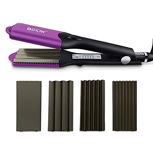 DSHOW 4 en 1 Plancha de Pelo Efecto Trenzas Plancha Ondas PequeñAs Ondulado con 4 Placas Intercambiables de CeráMica de Titanio Para Ondular el Cabello Plancha Onduladora Pelo Zig Zag (Morado)