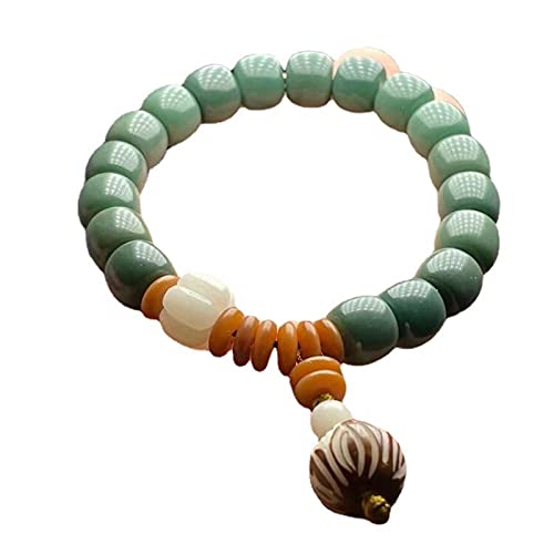 Duobao Patina Color Bodhi Root Beads Jade White Bodhi Ziyin Pulsera verde Pulsera de pareja Artesanía