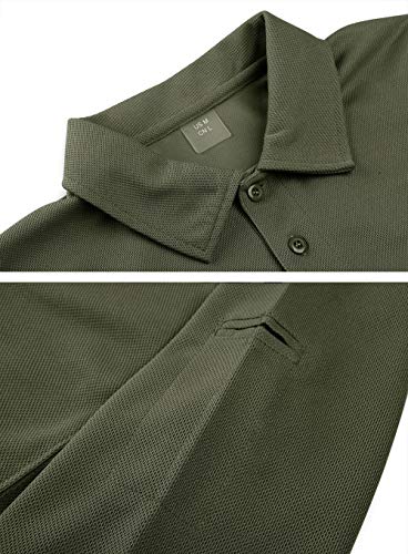 EKLENTSON Hombre Camisas - Polos de Golf de Manga Larga Casuales y Ligeros Camisas de Deporte Militar Verde Militar Talla L