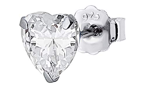 ENTREPLATA Pendientes Plata de Ley 925 Mujer Niña Novia Regalo de San Valentin Dia de los Enamorados Brillante Circonita Corazon 7 mm.