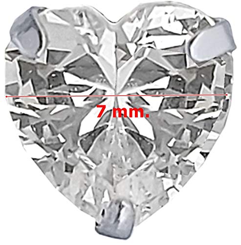 ENTREPLATA Pendientes Plata de Ley 925 Mujer Niña Novia Regalo de San Valentin Dia de los Enamorados Brillante Circonita Corazon 7 mm.