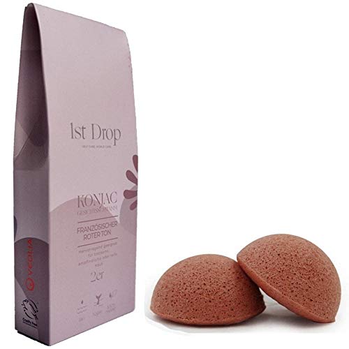 Esponja Konjac Limpiador Facial Orgánico con Arcilla Roja Francesa - pieles maduras y cansadas exfoliante ecológico para puntos negros scrub facial limpieza, peeling natural, limpiador facial 1stDrop