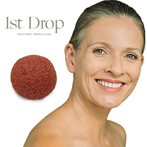 Esponja Konjac Limpiador Facial Orgánico con Arcilla Roja Francesa - pieles maduras y cansadas exfoliante ecológico para puntos negros scrub facial limpieza, peeling natural, limpiador facial 1stDrop