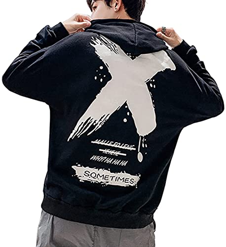 EUDOLAH Sudadera Casual Oversize Hombre Chico con Capucha y Mangas Largas Top Estilo Callejero con Estampado Letras(1 Negro,M)