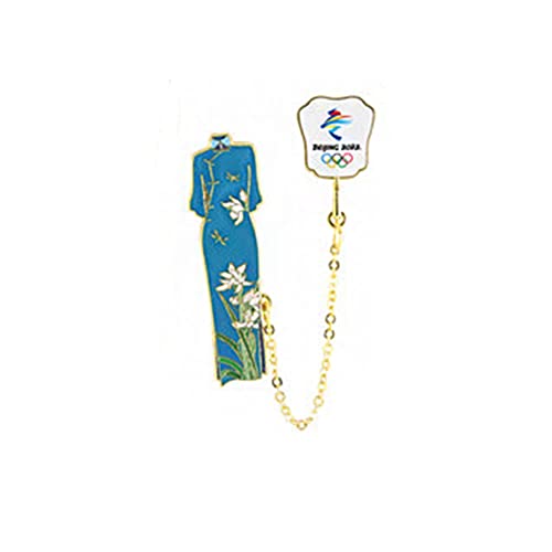 FFYUEEE Juegos Olímpicos De Invierno De Beijing Y Insignias Paralímpicas De La Serie Cheongsam, Vestido Tradicional Chino con Adornos De Cadena, Regalo,Azul