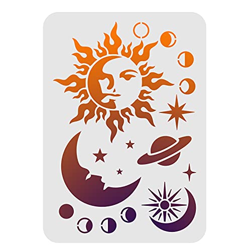FINGERINSPIRE Planeta Planeta Luna Sol Planeta Decoración Plantilla 29,7 x 21 cm Plástico Planeta Planeta Planeta Plantillas Rectángulo Reutilizables para Pintar y Proyectos DIY