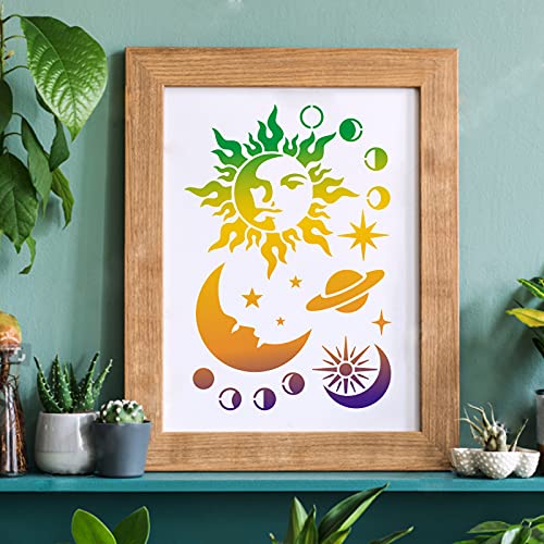 FINGERINSPIRE Planeta Planeta Luna Sol Planeta Decoración Plantilla 29,7 x 21 cm Plástico Planeta Planeta Planeta Plantillas Rectángulo Reutilizables para Pintar y Proyectos DIY