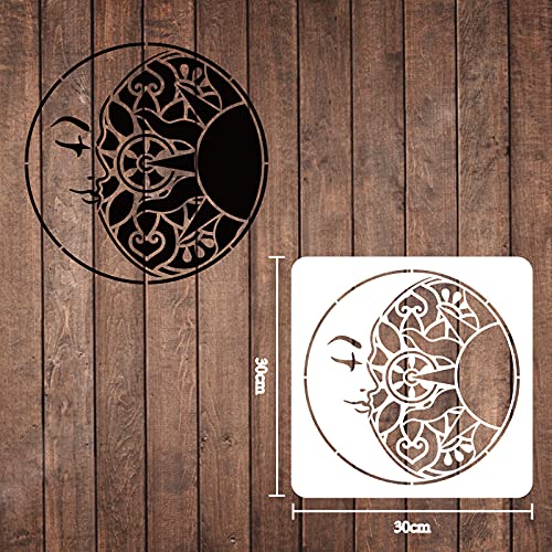 FINGERINSPIRE Plantillas decorativas para sol y luna, 30 x 30 cm, de plástico, diseño de sol y luna, plantillas cuadradas reutilizables para pintar sobre madera, piso, pared y azulejos