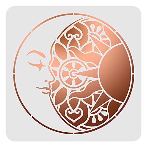 FINGERINSPIRE Plantillas decorativas para sol y luna, 30 x 30 cm, de plástico, diseño de sol y luna, plantillas cuadradas reutilizables para pintar sobre madera, piso, pared y azulejos