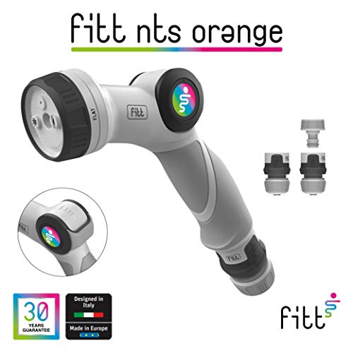 FITT NTS Orange 1/2" (12,5mm) 20m - Manguera de Color Amarillo Brillante para Riego de Jardín, Robusta y Maleable, para Uso Intensivo, con Pistola Multichorro y Racores, con Tecnologías exclusivas.