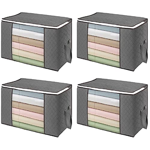 flintronic 4PCS Bolsa de Almacenamiento de Ropa de Gran Capacidad 84L (60x40x35 cm), Organizador de Transpirable con Cremallera a Prueba de Moho y Humedad para Ropa de Cama, Edredones, Mantas