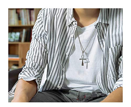 Flongo Colgante de Cruz Ankh Egipto Acero Inoxidable de Color Plata Egipcio Collar para Hombre Mujer Retro Vintage, Cadena 50cm