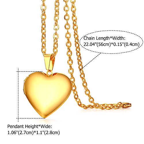 Flongo Collar de corazón portafotos Colgante de Acero Inoxidable, Colgante Dorado medallón Personalizable Collar de Amor Regalo conmemorativo, Collar 45cm