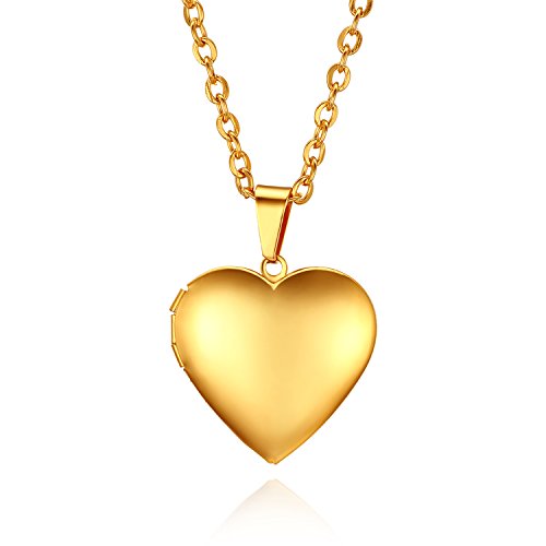Flongo Collar de corazón portafotos Colgante de Acero Inoxidable, Colgante Dorado medallón Personalizable Collar de Amor Regalo conmemorativo, Collar 45cm