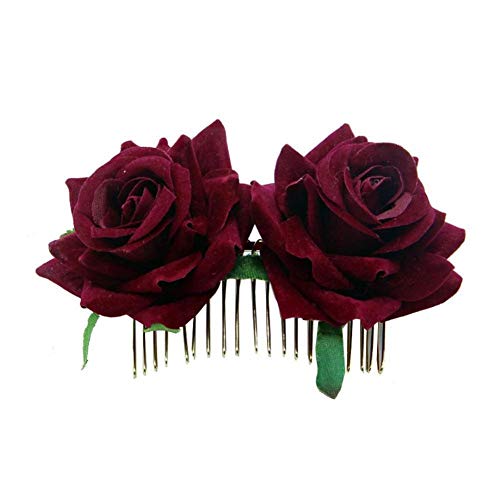 Flor de rosa artificial Peine para el cabello Romántico Fantasía Doble seda Terciopelo Rosa Peine de metal Pinzas para el cabello Horquilla Nupcial Mujeres Sombreros Fiesta de boda Accesorios para
