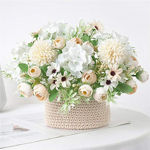 Flores artificiales, 3 colores Plantas falsas Plantas de hortensias de seda artificial, Peonía de seda falsa hecha a mano Hortensia Camelia Decoración de ramo de flores realista