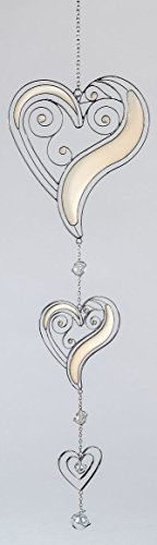 Formano Moderno Decorativo colgador hängedeko Ventana decorativa Tiffany 3 corazones color blanco plata, 58 cm