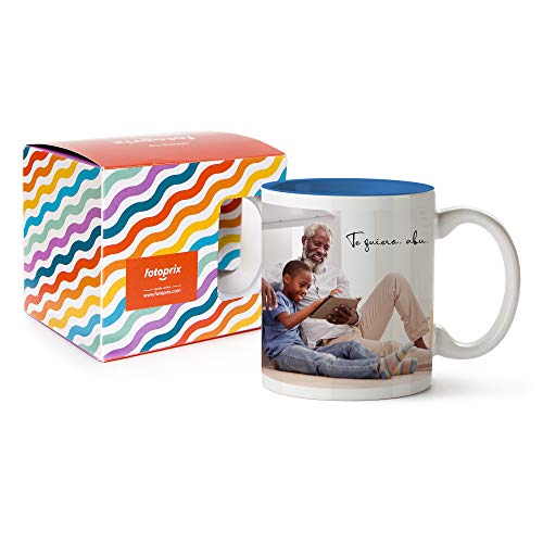 Fotoprix Tazas Personalizadas con Foto y Texto | Regalos Personalizados con Foto para Abuelo | Taza Personalizada con Nombre | Taza de Color Azul Claro