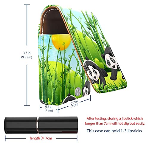 Four Pandas in The Green Bamboo Field - Estuche de lápiz labial exterior para monedero, mini bolsa de lápiz labial, bolsa de cosméticos de viaje con espejo para mujer, toma hasta 3 pintalabios