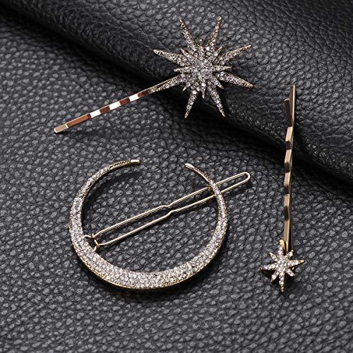 Frcolor 3 unids Vintage Hair Pin Rhinestone Luna Copo de Nieve Estrella Pinza de Pelo Bobby Pin Barrette Accesorios para el Cabello para Mujeres Niñas