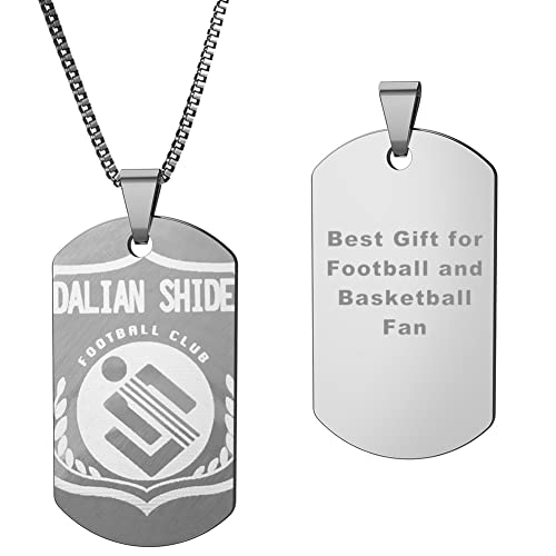 FUSIYU Texto / Emblemas de Equipos Fútbol Personalizable, Colgante Personalizado Hombres Mujeres Acero Inoxidable, Cadena 60cm, Plata / Oro / Negro, Mejor Regalo para los Hincha del Fútbol