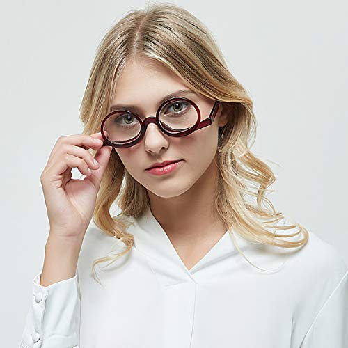 Gafas De Maquillaje ECYC Flip 2.5 Gafas De Lectura Lente De Doble Tapa Mujeres CosméTicas Gafas PresbióPicas, Rojo, 2.5