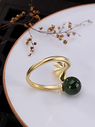 GNEHSL Anillo De Piedra Natural Elegante Ajustable - S925 Hetian Jade Jasper Anillo De Dedo Abierto con Cuentas Redondas, Anillo De Cola Apilable para Dama De Orquídea, Únicos para