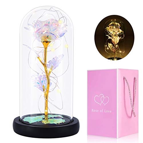 Gomyhom Flores Artificiales Rosas Regalo, Rosas Arcoíris, Luz LED en Vidrio para el día de la Madre Regalos Originales para Mamá, Abuela, Mujer, Día de la Madre, Día de San Valentín, Cumpleaños