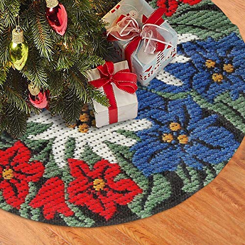 GOWINEU 36 Pulgadas, Falda de árbol, Falda de árbol de Navidad, Falda de árbol de Flores Alpinas suizas de Edelweiss para decoración navideña, decoración navideña Festiva