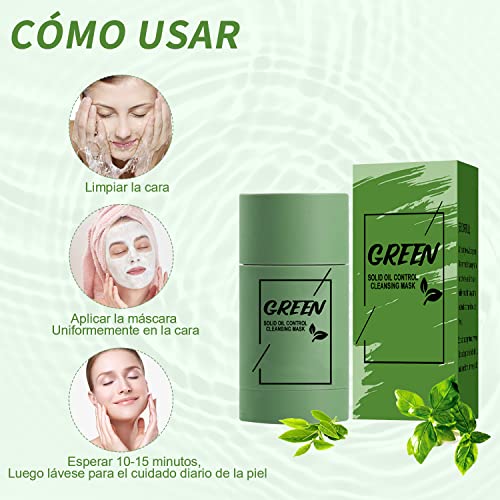 Green Mask Stick,Máscara de Té Verde,Mascarilla de Arcilla De Limpieza Profunda Poros y Espinillas,Hidratar Piel, Ajustar el Equilibrio de Agua y Aceite