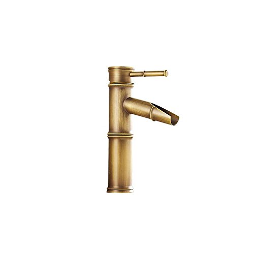 Grifo de lavabo de AYL, de estilo vintage, color bronce envejecido, de cobre, con forma de bamb&uacute;, para montar en la cocina o ba&ntilde;o, cobre, marrón, 2 Joints Break Mouth
