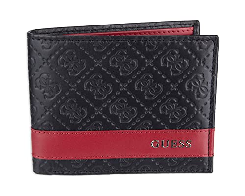 Guess Cartera Bifold Barreño, Negro/Rojo, Talla única para Hombre