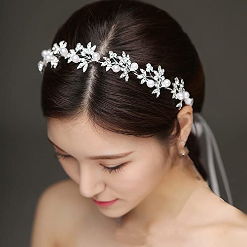 Guidre 1 Pieza Diadema Para Novia, 32cm Diadema Novia Boda, Diadema De Novia Elegante y Romántica Con Perlas, Adornos Para El Pelo Tocado Plata Novias Accesorios Para Boda Fiesta Velada