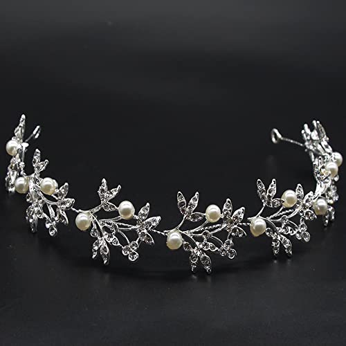 Guidre 1 Pieza Diadema Para Novia, 32cm Diadema Novia Boda, Diadema De Novia Elegante y Romántica Con Perlas, Adornos Para El Pelo Tocado Plata Novias Accesorios Para Boda Fiesta Velada