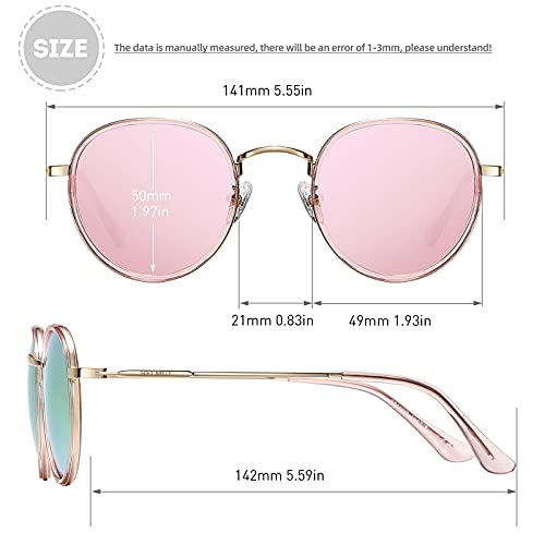 H HELMUT JUST Gafas de Sol Mujer Redondas Polarizadas Vintage Rosa Tipo Espejo Lente Anti Reflejos