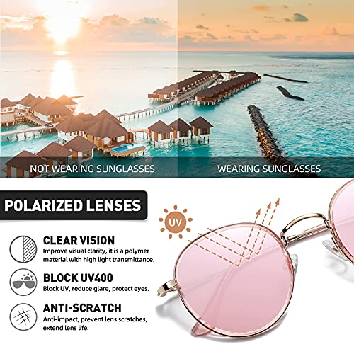 H HELMUT JUST Gafas de Sol Mujer Redondas Polarizadas Vintage Rosa Tipo Espejo Lente Anti Reflejos