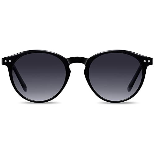 H HELMUT JUST Gafas de Sol para Hombre Mujer Polarizadas Redondas Vintage Nergo Monture de TR90 y Acetato