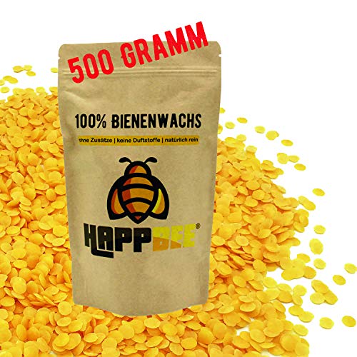 HappBee Paquete de 500 gramos de cera de abeja 100 % natural de calidad premium (cera alba) de Alemania en calidad cosmética de apicultor cosmética natural, fabricación de velas.