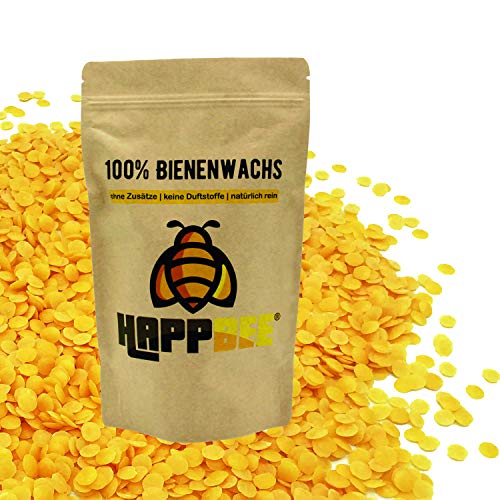 HAPPBEE Pastillas de Cera de Abeja 100% Pura y Natural Alemania en Calidad cosmética de apicultores para la fabricación de cosméticos o Velas 200 Gramos