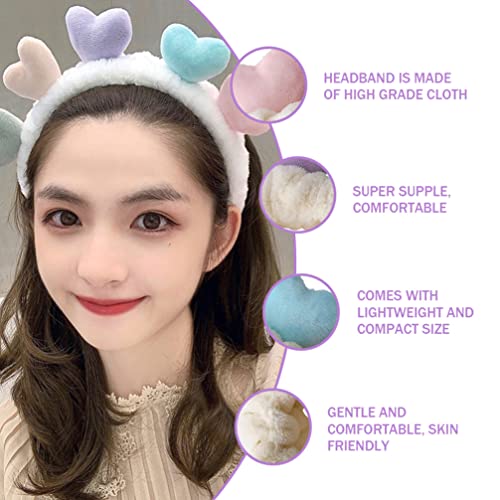 HEALLILY Maquillaje Hairbands Heart Cosmetic Headbands: 3 Unids Flannel SPA Head Diadema Pelo Wrap Hoops para El Baño de Ducha de Lavado